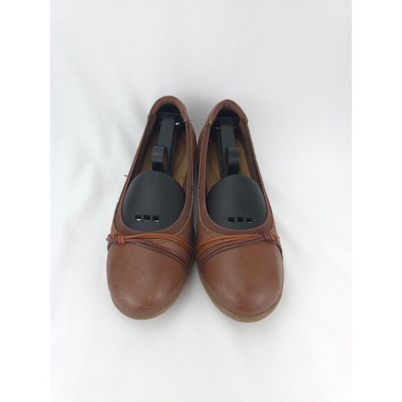 Women's Brown Leather Clarks Meadow‎ Rae Knot-Trim Comfort Flats Shoes Size 7 - Picture 13 of 13
